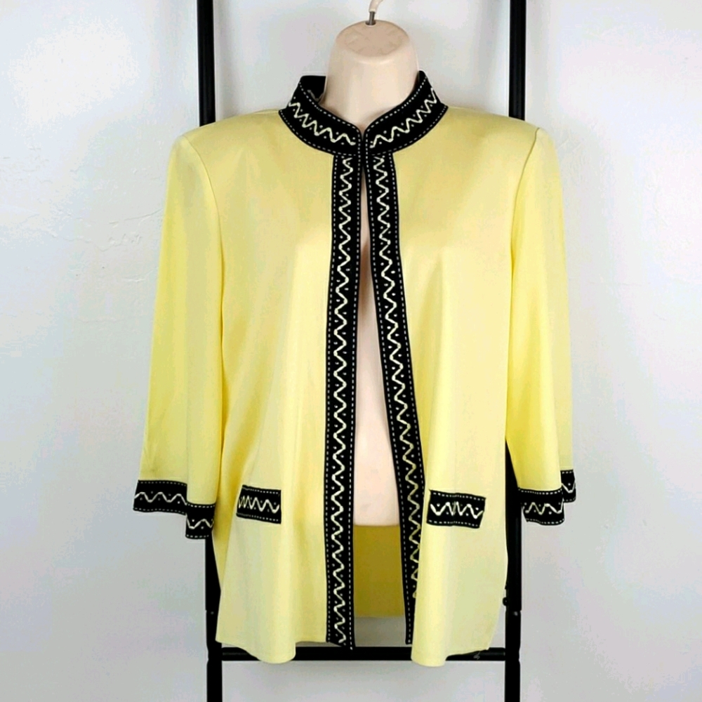Ming Wang Black Open Front Cardigan Petite XL 3/4 Sleeve Office Core